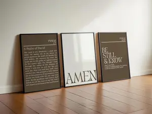 Modern Christian Poster Unframed Set of 3 - Psalm 23 & 46:10 Neutral Scripture Prints, Faith Home Decor, Bible Verse Bundle