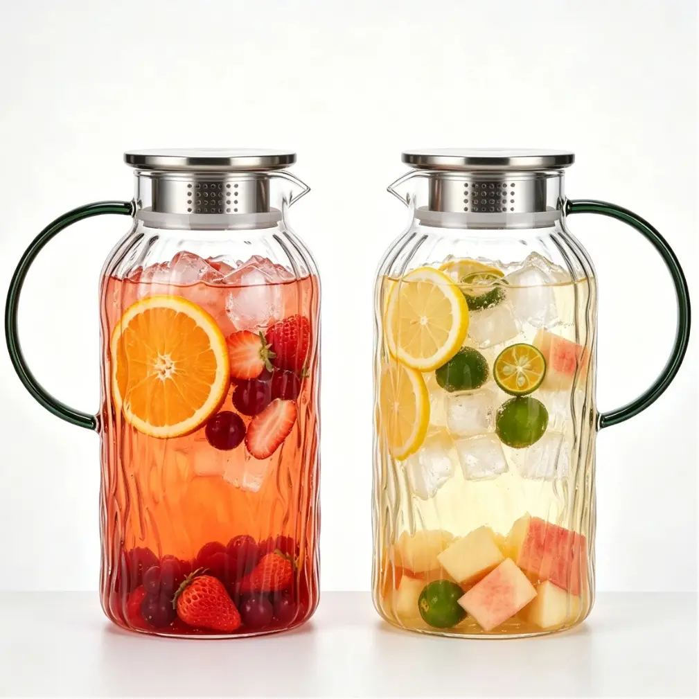 2L 68oz Tree-bark Texture Glass Pitcher Jar with Lid and Nozzle, Cold/Hot Water Glass Water Bottle, Ice Tea for Refrigerator, Large Water Jar for Juice, Milk, Coffee or Homemade Drinks,Vase