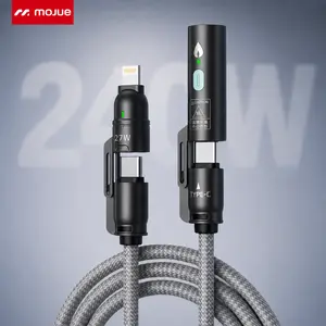 240W Coil Ignition Multi-Device Charging Cable – 3-in-1 USB-A/Lightning + Dual Type-C, 5FT Nylon Braided, Quick Charge for Laptops, Phones, Tablets, 480Mbps Data Transfer – All-in-One for Work, Travel & Daily Use