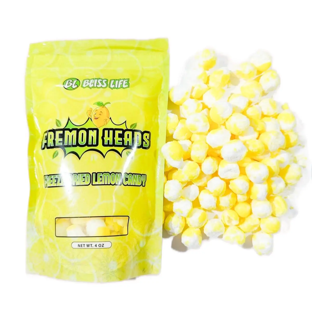 Fremon Heads freeze dried candy Bliss Life Crunchy Sugar Lemon Candies Snack Sweet