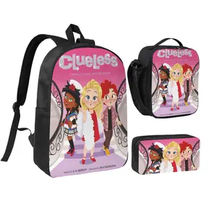 Ultra Light Clueless School Daypack 3pcs Stylish Spanish Players Backpack Set with Insulated Lunch Bag & Pencil Pouch Hot Trend Clueless merch Backpack   Back to School Gifts