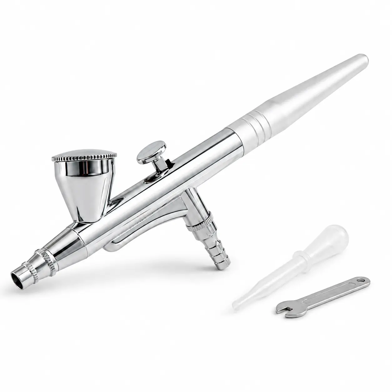 Chrome Dual Action Handheld Airbrush Set with Gravity Cup, Metal Body, Dropper and Mini Wrench, Gravity Feed Airbrush for Model Painting, Nail Art Airbrush Tool Expert Airbrush Kit