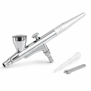 Chrome Dual Action Airbrush Kit with Dropper and Mini Wrench, Gravity Feed Airbrush for Model Painting, Nail Art, Cake Decorating and DIY Crafts