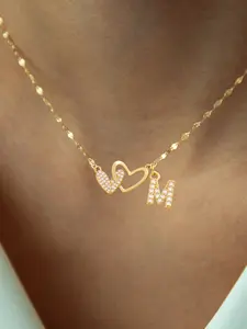Women's Stainless Steel Letter Zirconia Double Heart Pendant Necklace, Dainty Heart Zirconia, Casual Lip Chain Design, All-Season Jewelry Accessory