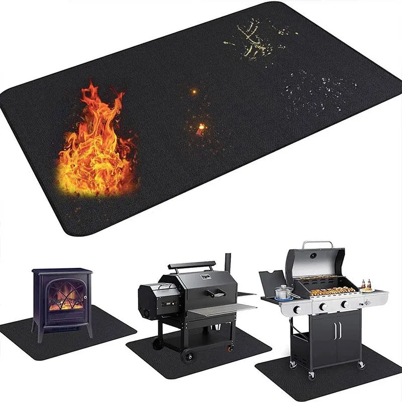 Double-sided Fireproof Grill Mat, Waterproof & Oilproof Grill Mat, Easy To Clean, Ideal for Indoor Fireplaces, Barbecue Utensils Mat Protector for Decks Lawns and Patios, Bbq Grill Accessories, Grilling Accessories