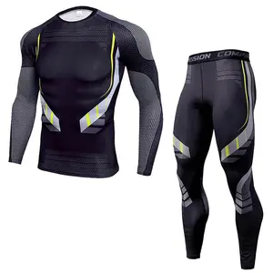 AYJKSEVEN Men's 2 Pack Tight Gym Clothes Workout Compression Long Sleeve Shirt Leggings Pants Quick Dry Base Layer Tracksuit