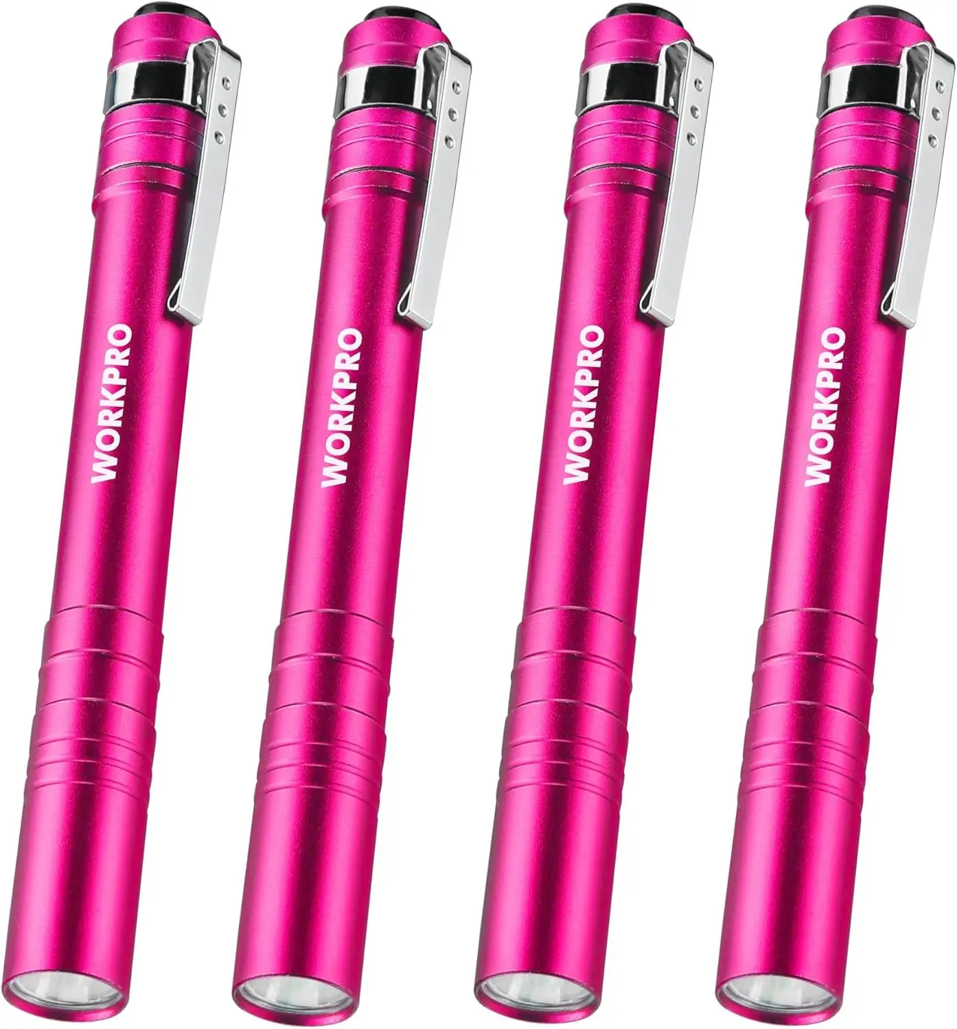 LED Pen Light, Aluminum Pen Flashlights, Pocket Flashlight with Clip for Inspection, Emergency, Everyday, 2AAA Batteries Include, Pink(4-Pack)