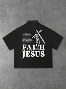 Men's Jesus Graphic Print Short Sleeve Shirt, Casual Comfy Regular Fit T-shirt for Summer, Men's Top for Daily Wear, Tropical, Casual Streetwear Top