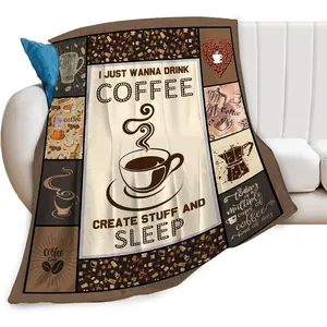 Coffee Soft Flannel Throw Blanket, Cafe Cup Beans Gifts for Girls Women Boys Men, Coffee Lovers Decor for Office Home, Warm Cozy for Sofa Bed Bedroom