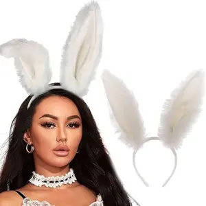 Furry Rabbit Ears Headband for Women, Fluffy Rabbit Ear Cute Easter Bunny Hair Accessories for Parties, Adjustable and Adorable Design for Festivals