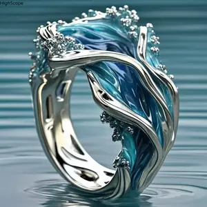 Ocean Wave Resin Ring Women’s Open Ring for Everyday Fashion and Ocean-Inspired Jewelry
