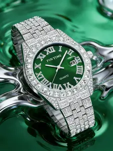 Women's Alloy Watch Band, Luxury Quartz Wristwatch, Roman Numeral Dial, Elegant Round Dial, Calendar Function, Daily Wear, Decoration, Holiday Gift