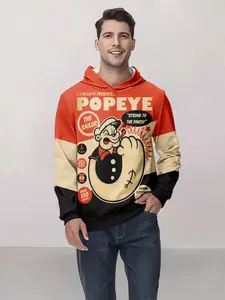 New Qiku Men, Popeye Power Legendary 3D Printed Men's Casual Long Sleeve Hoodie, Graphic Hoodies, Men's Spring and Autumn Sweater, Men's Hoodie Top, Hooded Sweater, Casual Versatile Suitable for Men Going Out