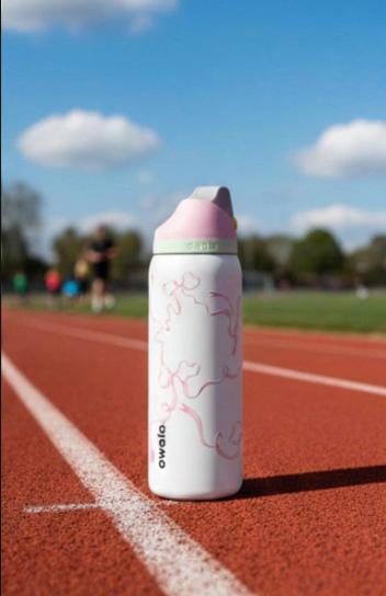 Owala FreeSip Insulated Stainless Steel Water Bottle Model Leak Proof Built In Straw Free Double Wall Cute Pastel Bow Design Travel Tumbler Gift for Her