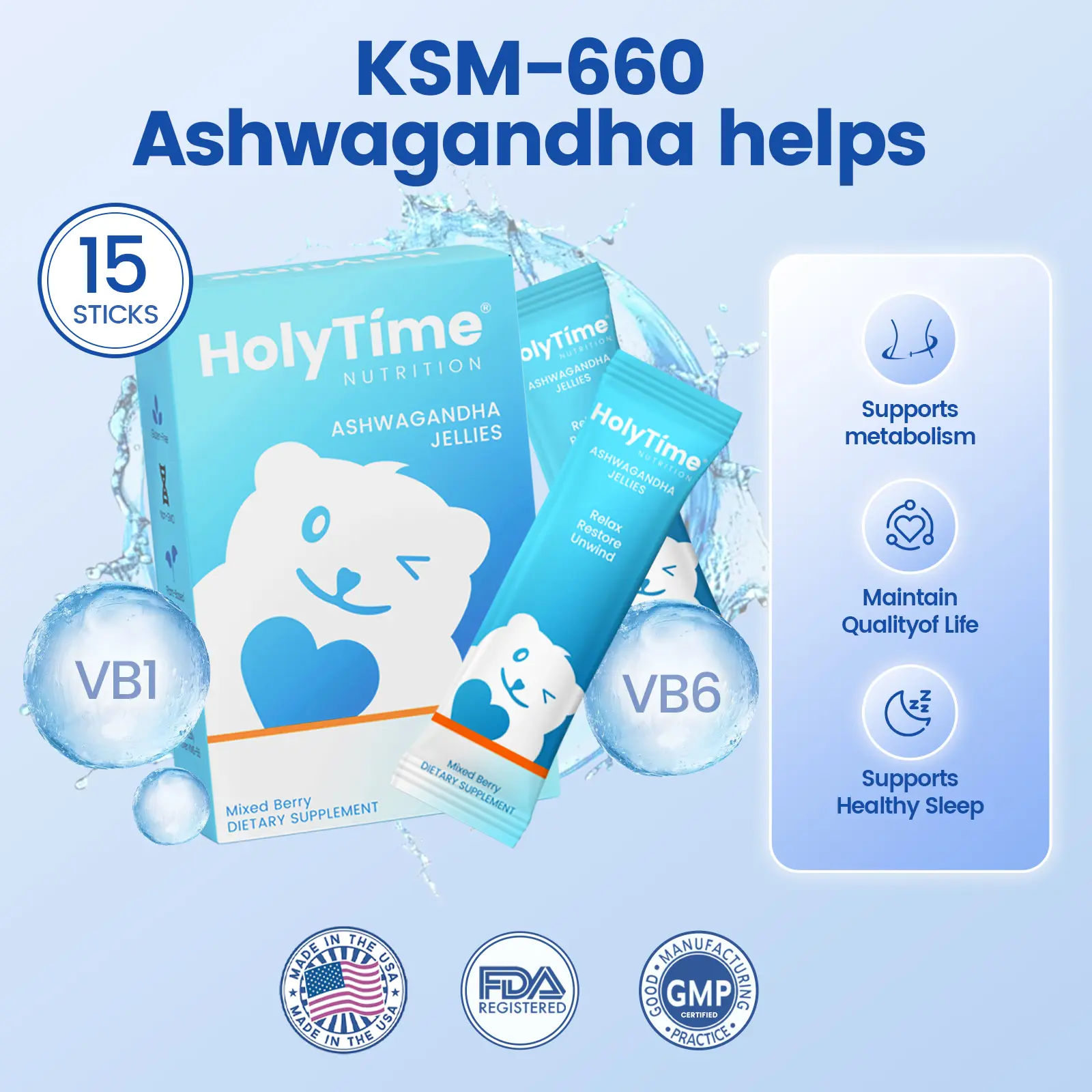 HolyTime Edible Chewable South African Kanna Dietary Gummies - Mixed Berry Flavor, KSM-66 Extract, 15 Pieces, 220g, Vegan Plant-Based, Non-GMO, Gluten-Free, 24 Months Shelf Life, Adult-Focused, Boosts Energy, Sleep-Supporting, Lab-Tested Pure, Gummy Form