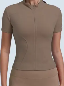 High Elastic Yoga Jacket, Tight Sports Slim Fit Running Bare Feel Fitness Workout Top, Gym Tops, Short Sleeve Women's Sports Apparel, Comfortable and Stylish