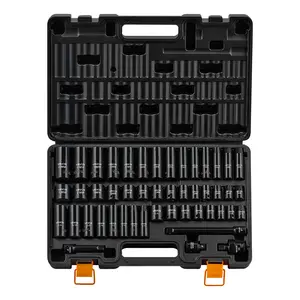 【Spotlight Day】VEVOR Impact Socket Set, 3/8" Drive, 48-Piece Socket Set, 6-Point Sockets, SAE 5/16"-3/4" and Metric 8-19 mm, 21-22 mm, Easy to Identify, Cr-V Alloy Steel, Extension Bar, Adapter and Storage Cage