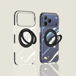 Transparent Anti- Magnetic Phone Case with 360° Rotating Stand, Soft Edge Shockproof Protective Cover for iPhone 17 Pro Max/17 Pro/17 Smartphone Accessories