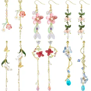 6 Pairs Flower Earrings for Women Hypoallergenic Earring Pearl Leaf Floral Tassel Earring Statement Long Flower Dangle Earrings for Women