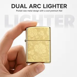 Rechargeable Dual Arc Electric Lighter for Adults, USB-C Flameless Pocket Lighter with Embossed Metal Case, Wind-Resistant Ignition for Camping & Outdoor Use