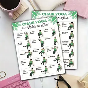 4 sheets per set - Fitness poster, 30 day chair yoga exercise check-in form, weight loss challenge record form, 10x7.99 inches, used as a gift for mother and father