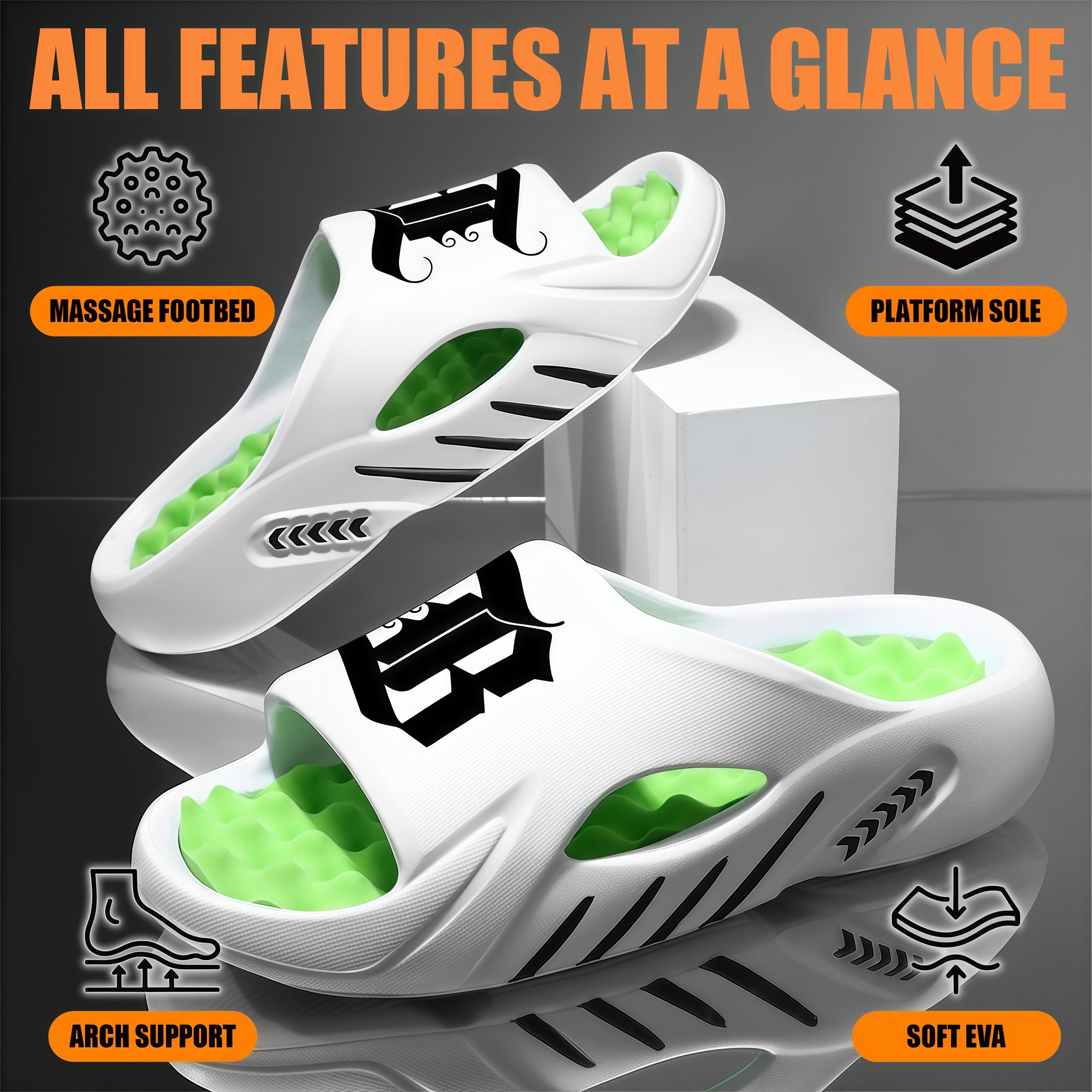 Men’s Urban Gothic Slides in Slate Grey – Trendy “B” Letter Graphic Streetwear Sandals – Premium Massage Footbed Recovery Slippers – Lightweight Non-Slip Thick Sole Slides for Men