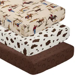 Sweet Jojo Designs 3-Piece Baby Crib Sheets Set (Western Cowboy) for Boys, Infant Nursery, Toddler Room - Fitted, Standard Size (Horseshoe, Cow Print, Farm, Horse, Wild West, Country, Southern, Brown)