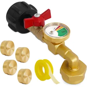 Refill Adapter for 1 LB. Tanks,  Adapter 20lb to 1lb Converter with Gauge Valve,  Refill Elbow Adapter for BBQ Grill Stove Camping, Include 4 Bottle Caps