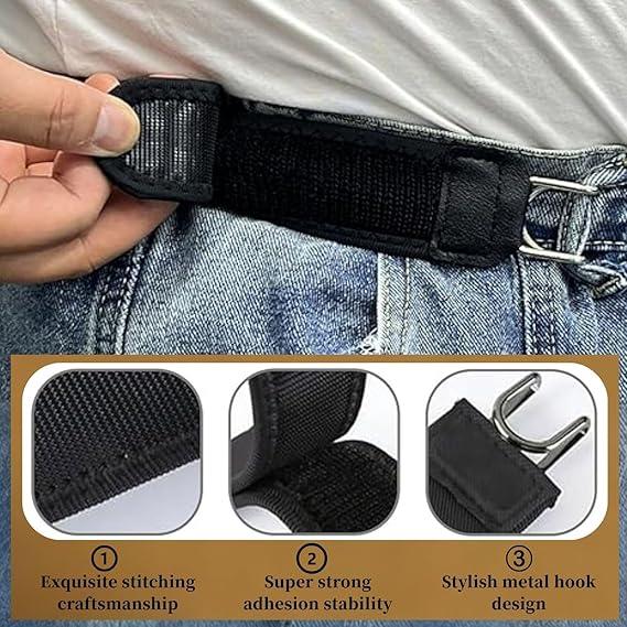 2PCS No Buckle Belt Belt Hook, Tactical Metal Hook Elastic Belt, Unisex Adjustable Magic Tape No Buckle Edc Band, Suitable for Work and Daily Wear