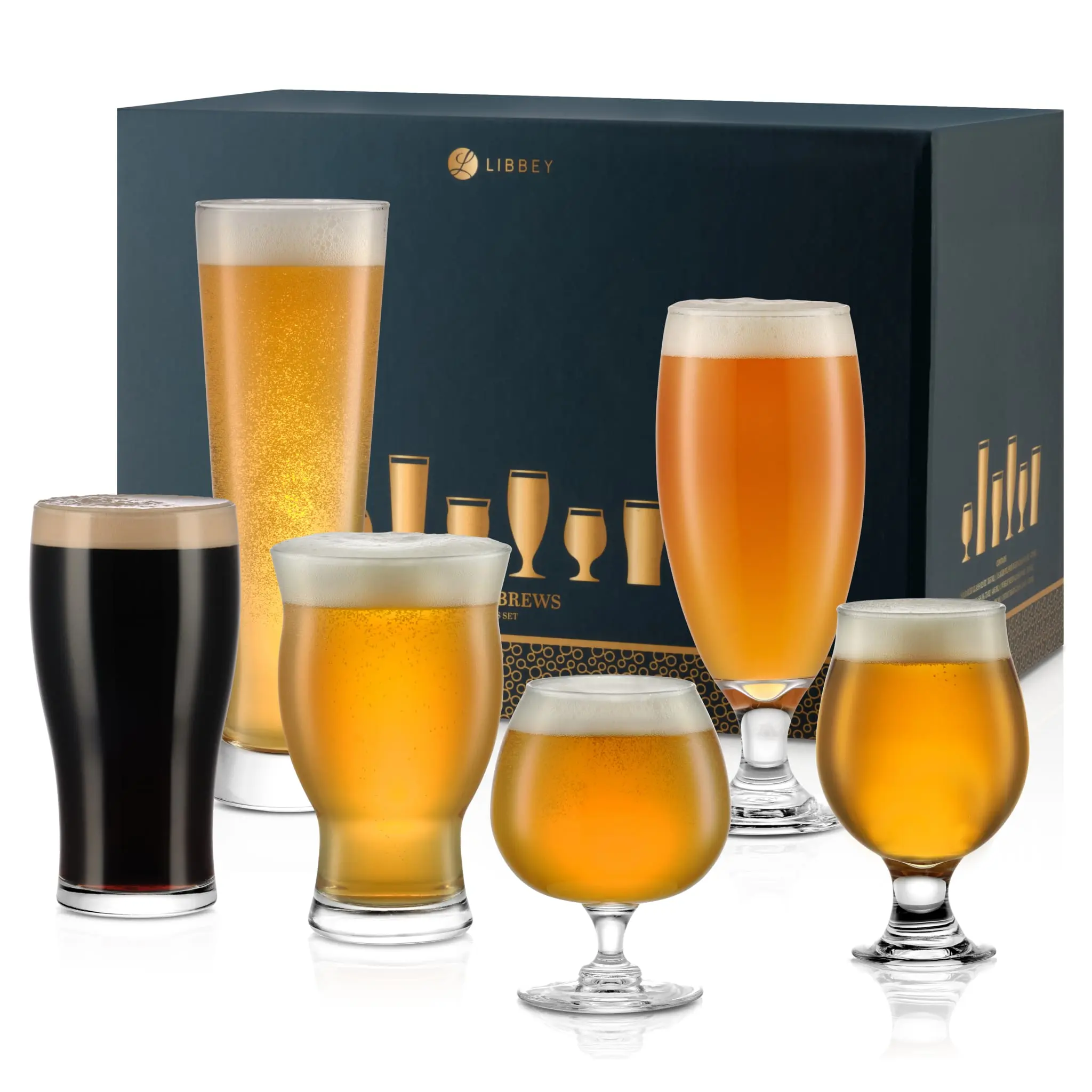 Libbey Craft Brews Assorted Beer Glasses Set of 6, Versatile, Premium Beer Glass Set, Craft Beer Glasses for Pilsner, Stout, Lager, IPA & More
