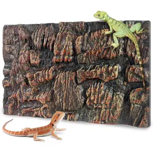 17.7x11.8in 3D Rock Terrarium Background Board, Amphibian Stereo Reptile Tank Backdrop for Lizard Snake Gecko Spider Turtle Fish Pet Brown Decorative Panel
