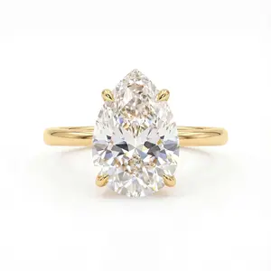 Women's Classic Pear Cut Promise Ring, Gold/Silver Plated, 1/2/4CT Zircon Solitaire for Bridal & Anniversary