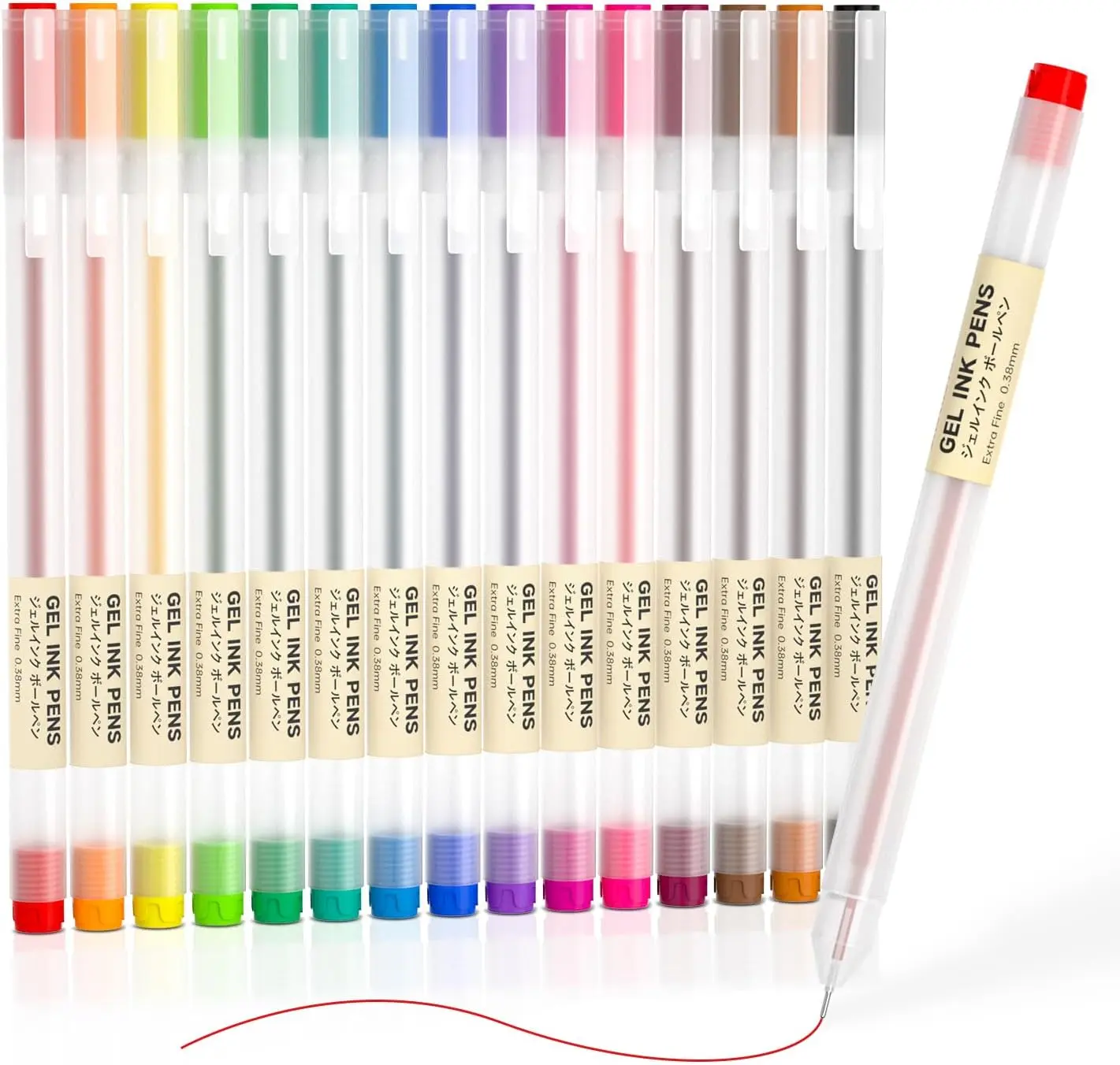 Shuttle Art Gel Ink Ball Point Pens, 15 Colors Japanese Style Pens, 0.38mm Extra-Fine Ballpoint Pens for Home, School and Office