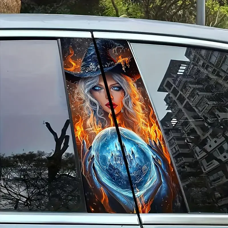 Witch & Fire Ball Pattern Car Sticker, Waterproof & Anti-scratch Car Decal, Car Exterior Decoration Accessories for Car, Laptop, Helmet, Motorcycle, Refrigerator