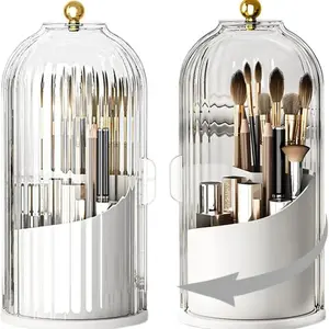 Lightweight Classic Bathroom Organizer - Portable Home Goods Organizing Solution, Dustproof Covered 3-Slot Holder for Electric Toothbrushes & Toothpaste, Transparent Rotating Countertop Vanity Organizer outdoorfun Plastic makeup organizer
