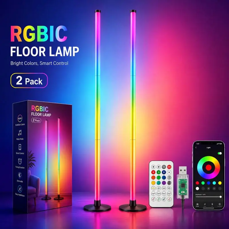 Corner Floor LED Lamp - Minimalist Home Decor, App & Remote Control, Stepless Dimming, Timer & Sync, Ambient LED Lights, Ideal for Living Spaces, Dorm Room Accessories