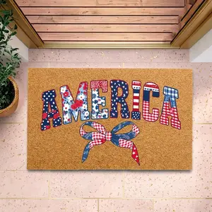 America Coquette Bow Flag Doormat | Cute USA Bow Doormat | Patriotic Welcome Mat | Fourth of July Doormat | Party in the USA Mat