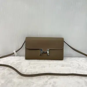 Pre-owned Auth Hermès Constance Long To Go Etoupe Epsom Leather Wallet ZV02 26.05.06