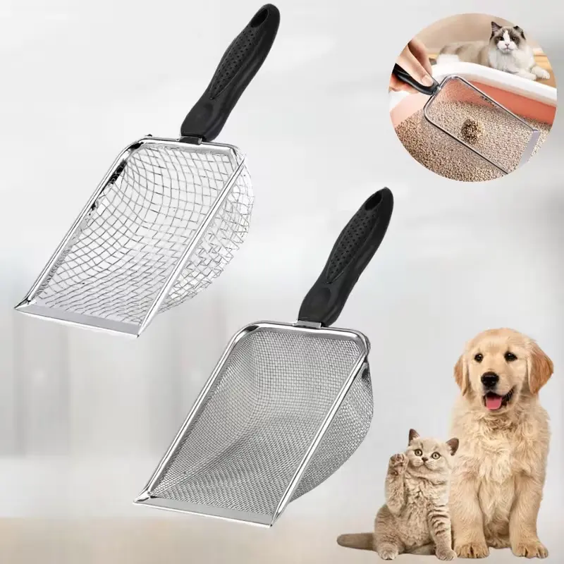 2pcs Heavy-Duty Stainless Steel Cat Litter Scoop & Reptile Sand Sifter - 2mm & 5mm Mesh Waste Remover with Non-Slip Handle, Durable Litter Box Shovel for Lizards, Snakes, Terrarium Bedding (No Clog-Free Sifter Design),summerwins, Reptiles, Waste Removal