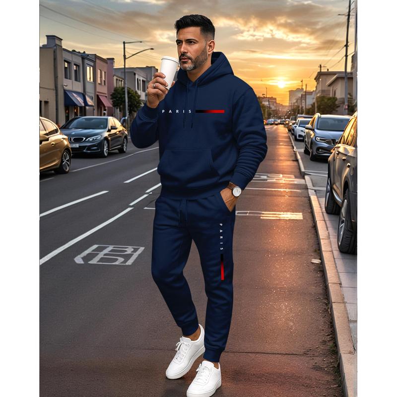 Men's Paris Letter Printed Hoodie and Drawstring Sweatpants Set, Menswear, Casual Athletic Long Sleeve Hooded Jacket & Trousers for Fall & Winter, Men's Clothing for Daily Wear, Sportswear Indoor Outdoor, Tracksuit, Athleisure Summer Clothes Men's Paris Letter Printed Hoodie and Drawstring Sweatpants Set, Menswear, Casual Athletic Long Sleeve Hooded Jacket & Trousers for Fall & Winter, Men's Clothing for Daily Wear, Sportswear Indoor Outdoor, Tracksuit, Athleisure Summer Clothes