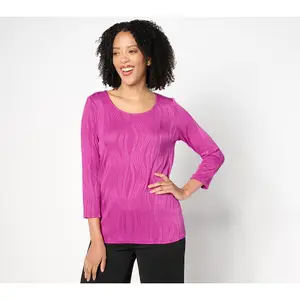 Attitudes by Renee Knit Textured Wave 3/4 Sleeve Top