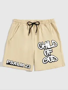 Men's Psalm 23 Graphic Shorts, Faith Street Style Casual Pants, Loose-Fitting H-Type Drawstring Waist, Short Length, Athleisure Shorts