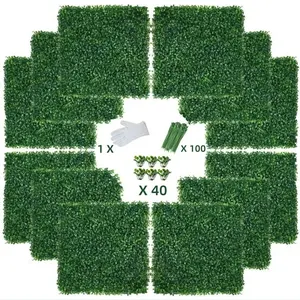12 Pack 24"x16" Artificial Grass Wall Panels 2'' Height Boxwood Privacy Hedge Screen, UV Protected Indoor Outdoor Garden Wedding Party Backdrop Decor, 32 SQ FT Greenery Fence Panels, 100 Zip tie