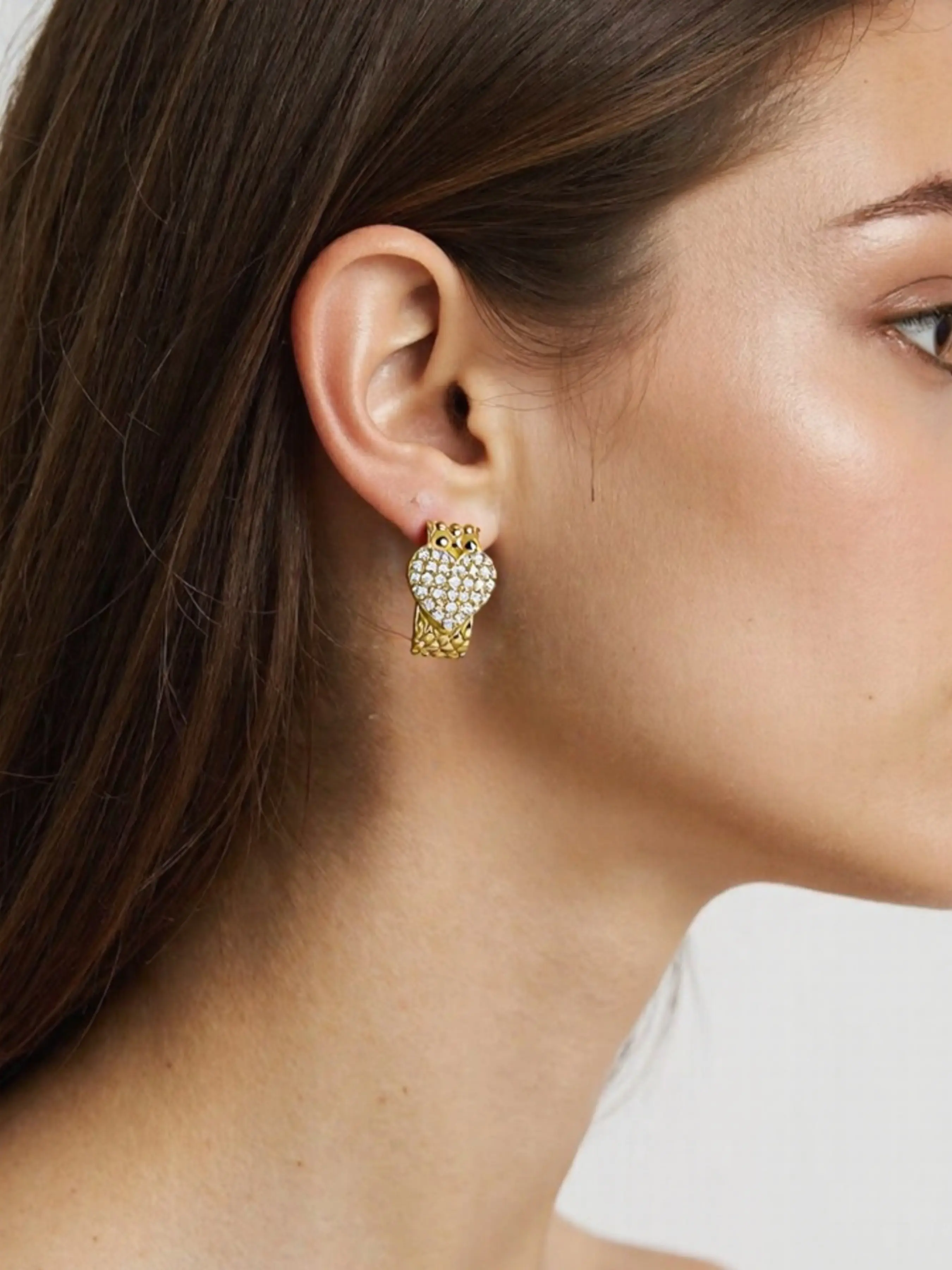 Women's Heart Copper Earrings with 18k Zircon Inlay, Daily Wear Jewelry, Elegant Fashion Accessory