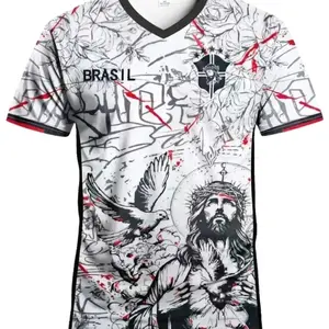 Brazil Soccer New Football Jersey Jesus Peace Dove Graphic Round Neck Comfortable Sport Top Soccer Shirt for Match Training Daily Fitness Gift U