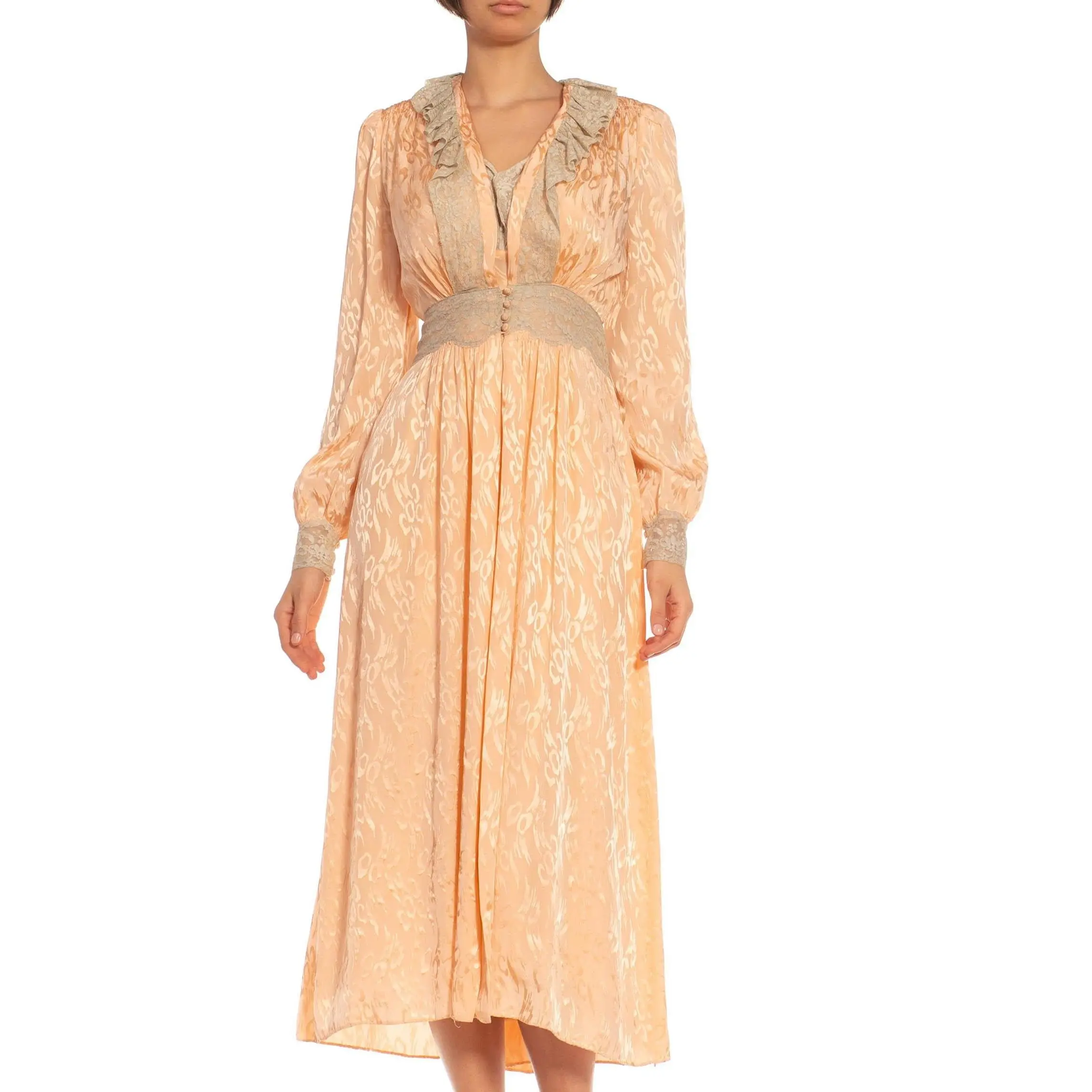 1940S Peach & Cream Lace Bias Cut Slip Dress With Jacket
