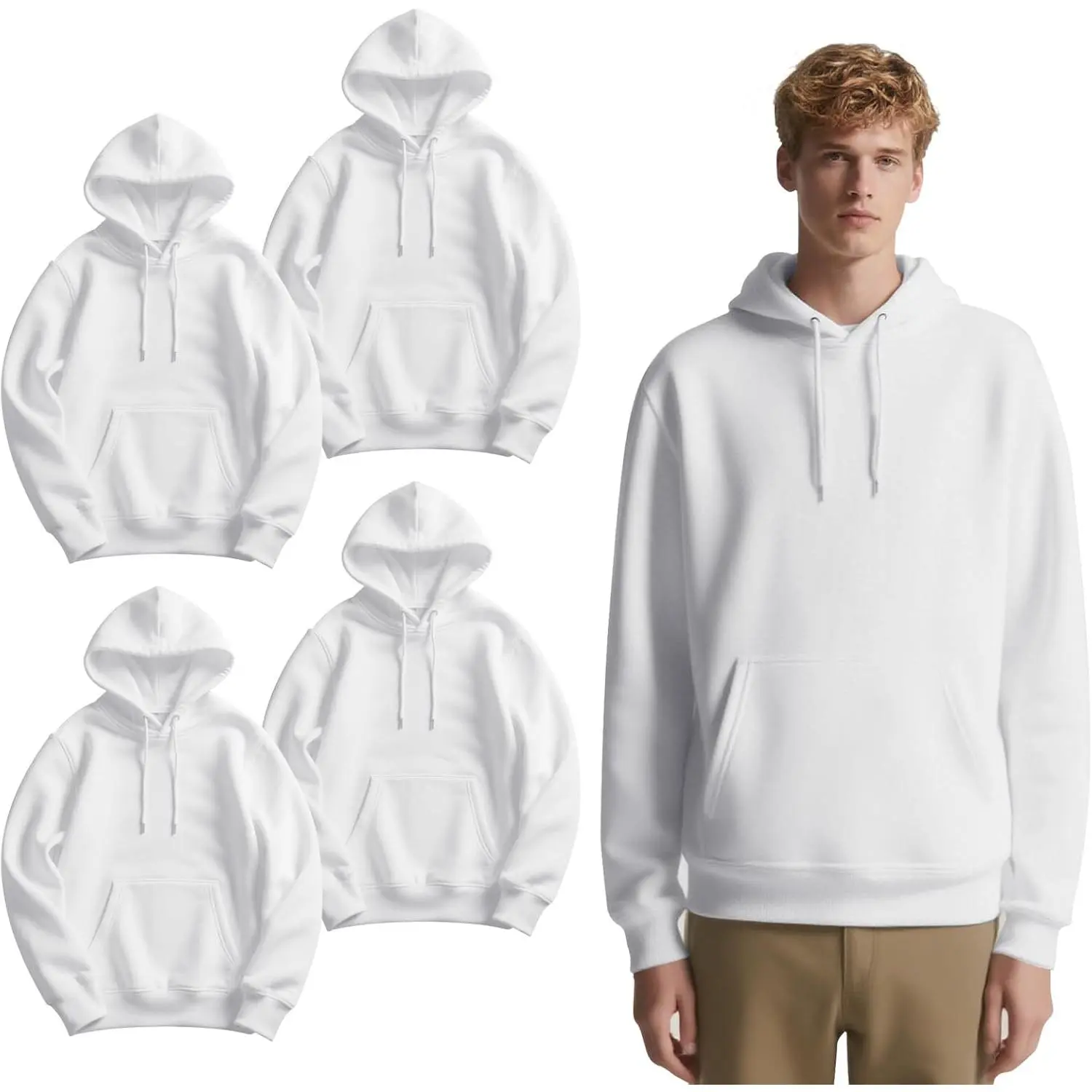 4 Pack sublimation hoodies White Sweatshirt Men's 100% Polyester Hoodie for Sublimation Custom Printing