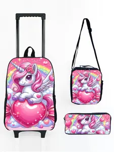 17-inch Wheeled Backpack 3-Piece Set with Unicorn & Pony Print