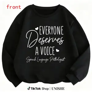 Women’s Casual Speech Therapist Shirt – Black Long Sleeve Crew Neck with SLP Graphic