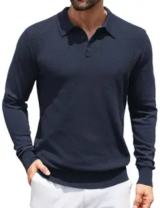 COOFANDY Men's Knit Polo Shirts Long Sleeve Collared Sweater Casual Quarter Button Golf Pullover